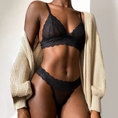 Ženski komplet donjeg rublja za seks Čipkani prozirni grudnjak Mrežasti grudnjak na točkice Ženski push up grudnjak T stražnji set gaćica bez leđa V izrez