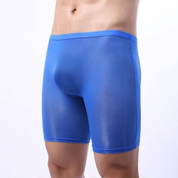 Боксерки с дълги крака Мъжко бельо Seamless Ice Silk Sexy Mens U Convex Pouch Boxer Shorts Cuecas Мъжки удължени бикини Долни гащи