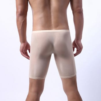 Боксерки с дълги крака Мъжко бельо Seamless Ice Silk Sexy Mens U Convex Pouch Boxer Shorts Cuecas Мъжки удължени бикини Долни гащи