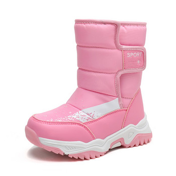 2022 г. Деца Момичета Снежни ботуши Зимни кожени ботуши Външни студоустойчиви плюшени момчета Топли обувки Модни детски ботуши Обувки