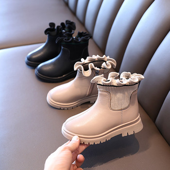Нови детски обувки Ботуши за момичета Размер 22-37 Зимни ботуши за момичета PU кожа Водоустойчиви зимни детски сняг плюс кашмир Топли