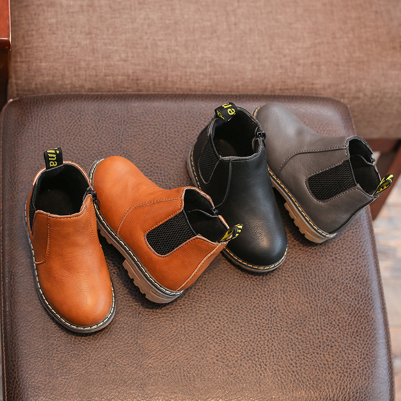 Cizme la gleznă la modă pentru copii primăvară/toamnă pentru copii mici fete cizme chelsea cu fermoar copii băieți cizme de zăpadă pantofi din piele PU