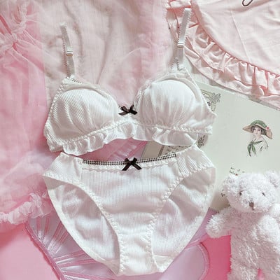Lolita Roztomilé sladké ultra tenké podprsenky a nohavičky Set Princezná Spodná bielizeň Volánková podprsenka Krátke tangá Sada pre mladé dievčatá Spodná bielizeň Sexy dievčatá