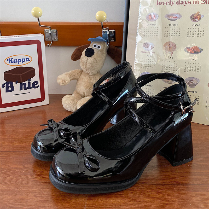 Mary Jane roșii pantofi cu toc înalt pantofi cu toc înalt pentru femei pantofi cu vârf pătrat Lolita pentru femeie, pantofi cu vârf pătrat, pentru petrecere de primăvară, pantofi din piele pentru femei noi