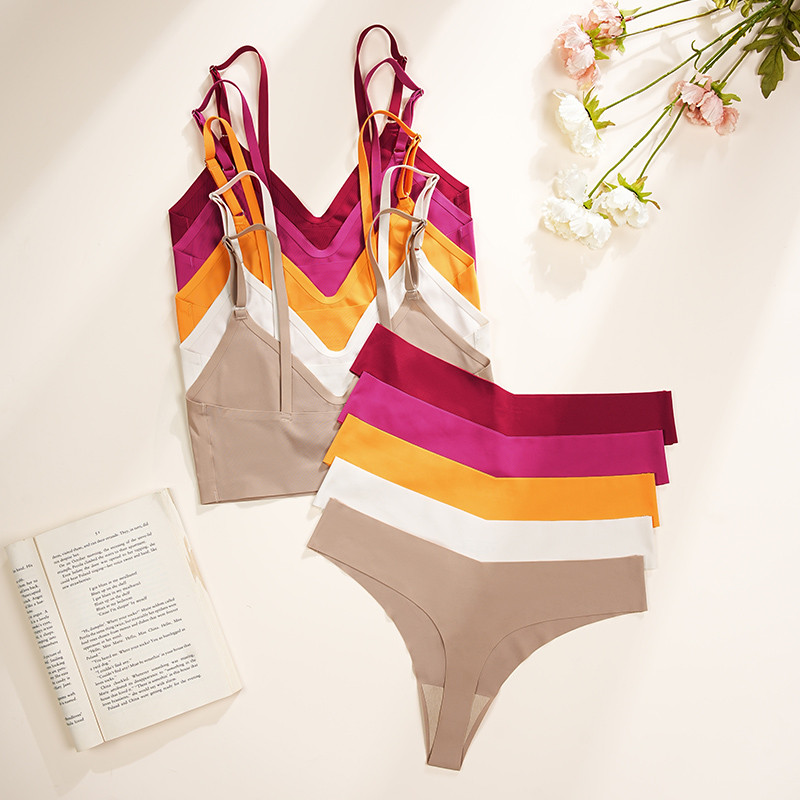 DM Bešavni komplet ženskog donjeg rublja Seksi donje rublje Majice bez rukava + brazilske gaćice Fitness Active Sports Push Up setovi grudnjaka za djevojke