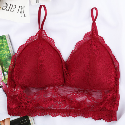 Σέξι σουτιέν με δαντέλα χωρίς πλάτη Δαντέλα με βαθύ U Χαμηλή πλάτη Bralette Thin Cup Brassiere Halter Μαλακό ελαστικό εσώρουχο χωρίς ραφές Encaje Mujer