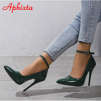Aphixta Orange New Luxury Crystals Buckle Pimp Super High 12cm Stiletto pomps Дамски обувки с остри пръсти Цветни парти помпи