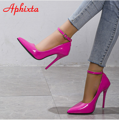 Aphixta Portocaliu Nouă Cristale de lux Cataramă Pimp Super înaltă 12 cm Tocuri Stiletto Pompe Femei Pantofi cu vârf ascuțit Pompe de petrecere colorate