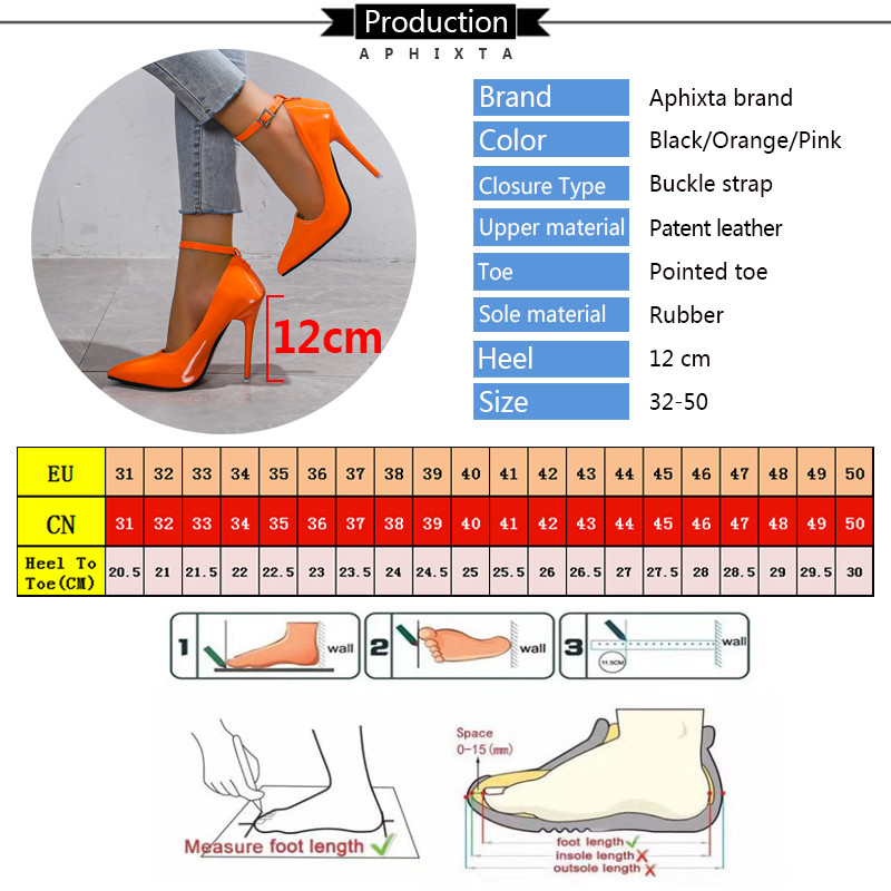 Aphixta Portocaliu Nouă Cristale de lux Cataramă Pimp Super înaltă 12 cm Tocuri Stiletto Pompe Femei Pantofi cu vârf ascuțit Pompe de petrecere colorate
