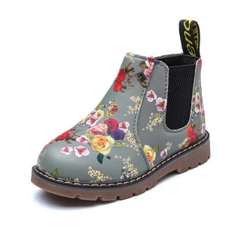 Детски боти за момичета Обувки Есен Зима Модни ежедневни обувки с щампи на цветя Детски къси боти до глезена ботинки детские