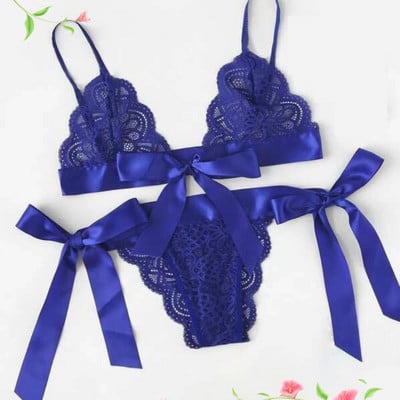 Sexy čipkované rozparované čipkované bikiny módne pásovanie trojbodové mašľové bralette spodná bielizeň dámska súprava priehľadná podprsenka