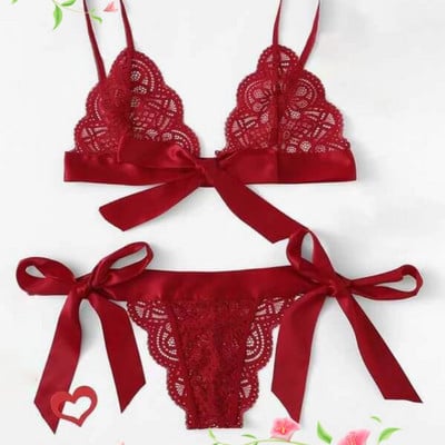 Sexy čipkované rozparované čipkované bikiny módne pásovanie trojbodové mašľové bralette spodná bielizeň dámska súprava priehľadná podprsenka