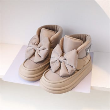 2023 Детски ботуши за сняг Зимни обувки за момичета Нови водоустойчиви топли плюшени детски обувки с пеперуден възел Модни ботуши за момичета на принцеса