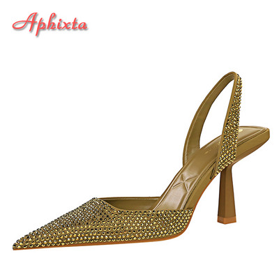 Aphixta Vară Tocuri subțiri Sandale cu vârful ascuțit Femei Curea la gleznă Din piele intoarsa albastra Cristale de lux Pantofi pantofi moderni Marimea Plus 43