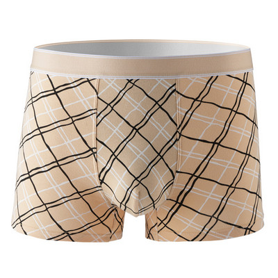 Boxer pentru bărbați Lenjerie de corp Boxeri din bumbac Homme Fashion Chiloți pentru bărbați cu talie mijlocie Respirație în U Husă convexă Chiloți în carouri Cueca