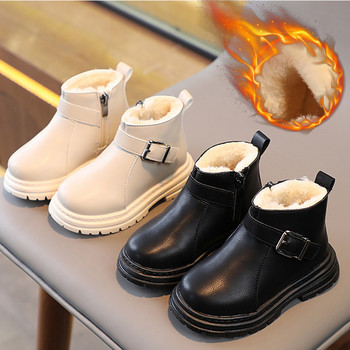 Ботуши Детски нови зимни модни топли боти до глезена Момчета Момичета Обувки на платформа с цип Плътни ботуши с кръгли пръсти Детски ежедневни обувки