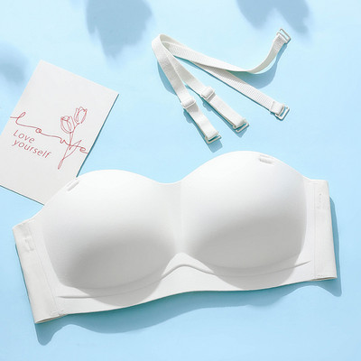 Lenjerie de corp fără bretele, piept mic pentru femei, sutien invizibil anti-alunecare fără inel de oțel, secțiune subțire, fără sudură, stil de sus