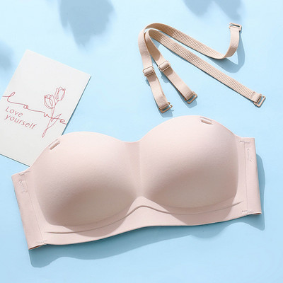 Lenjerie de corp fără bretele, piept mic pentru femei, sutien invizibil anti-alunecare fără inel de oțel, secțiune subțire, fără sudură, stil de sus