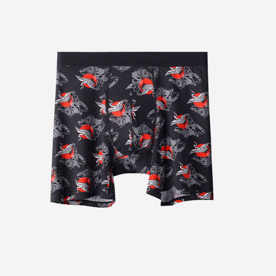 Boxer lungi imprimați la modă Chiloți pentru bărbați Lenjerie de corp respirabilă în modal de bumbac Husă în U confortabilă Boxer lungi