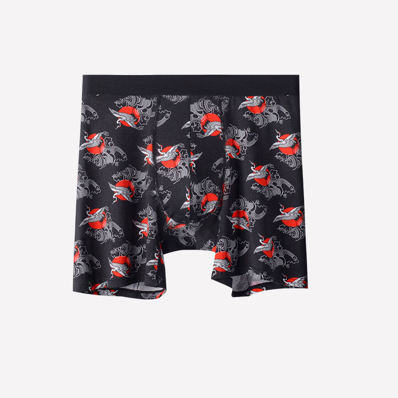 Boxer lungi imprimați la modă Chiloți pentru bărbați Lenjerie de corp respirabilă în modal de bumbac Husă în U confortabilă Boxer lungi