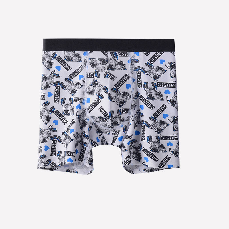 Boxer lungi imprimați la modă Chiloți pentru bărbați Lenjerie de corp respirabilă în modal de bumbac Husă în U confortabilă Boxer lungi