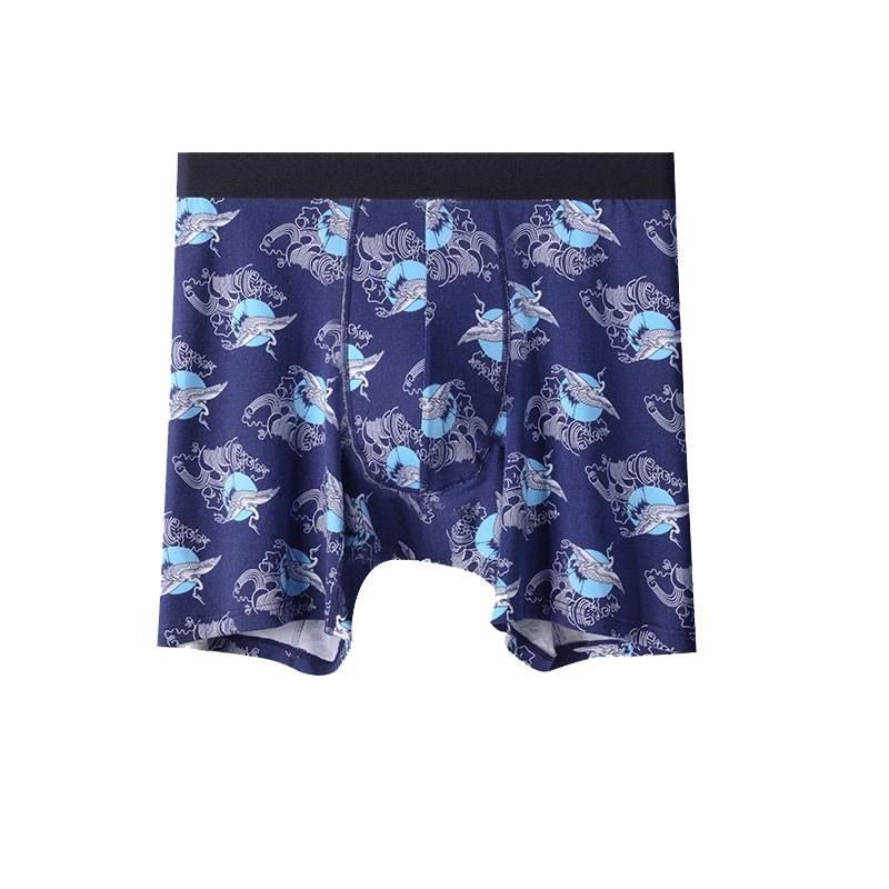Boxer lungi imprimați la modă Chiloți pentru bărbați Lenjerie de corp respirabilă în modal de bumbac Husă în U confortabilă Boxer lungi