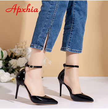 Aphixta Big 45 Summer 10cm Γόβες Stiletto Strap Γυναικεία κρύσταλλα Πολυτελή κρύσταλλα Pearl Chain Pimps Hollow μυτερά παπούτσια