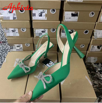 Aphixta Нови летни дамски сандали с тънък ток, каишка за глезена, остри пръсти, лилави копринени кристали, модерни обувки с пързалки