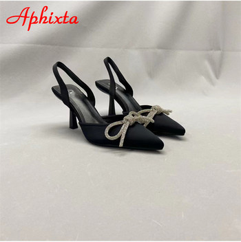 Aphixta Νέα Καλοκαιρινά λεπτές γόβες Γυναικεία πέδιλα με λουράκι αστράγαλο με μυτερή μύτη μωβ μεταξωτά κρύσταλλα μοντέρνα παπούτσια Slides με πεταλούδα