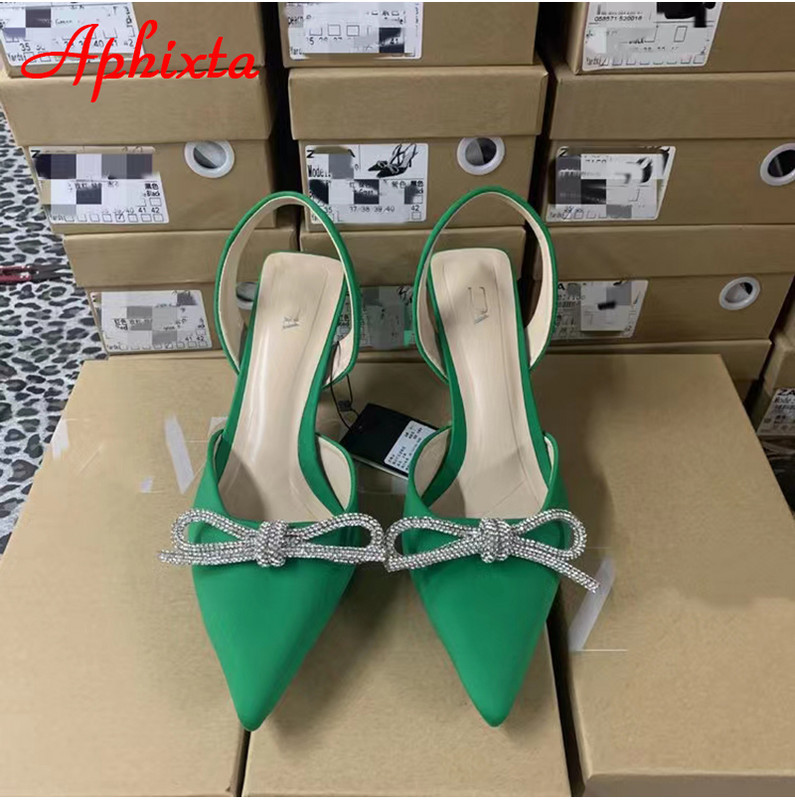 Aphixta Nove ljetne tanke pete Ženske sandale Remen za gležnjeve Šiljati prsti Ljubičasti svileni kristali Moderne klizaljke s leptir čvorovima