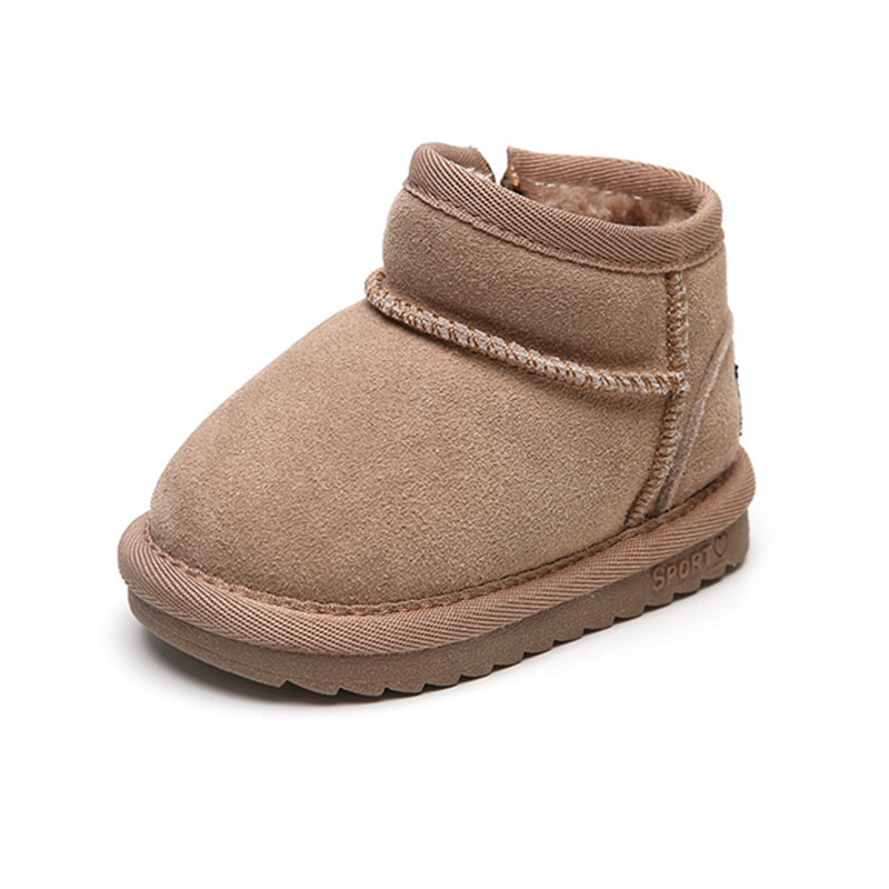 Cizme de zăpadă pentru copii mici din piele naturală de 12-15,5 cm, cizme moale pentru copii, fete, băieți, cu pluș cald, pantofi de iarnă pentru sugari