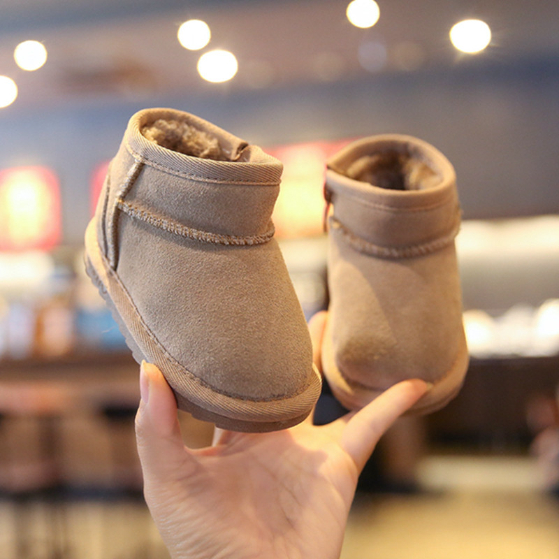 Cizme de zăpadă pentru copii mici din piele naturală de 12-15,5 cm, cizme moale pentru copii, fete, băieți, cu pluș cald, pantofi de iarnă pentru sugari