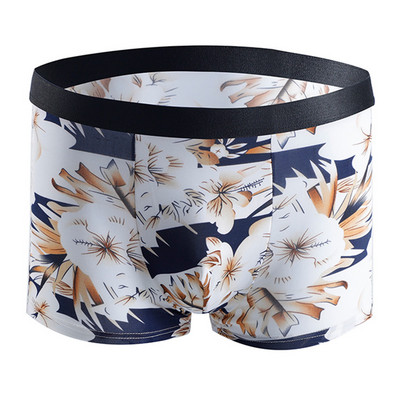 Chiloți de mărime Plus 5XL-10XL Chiloți bărbați din mătase de gheață Lenjerie de corp Boxer pentru bărbați fără sudură Chiloți sexy pentru bărbați, imprimați la modă