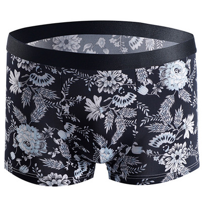 Chiloți de mărime Plus 5XL-10XL Chiloți bărbați din mătase de gheață Lenjerie de corp Boxer pentru bărbați fără sudură Chiloți sexy pentru bărbați, imprimați la modă