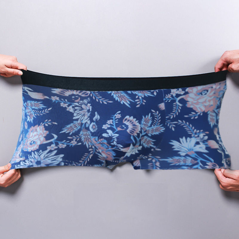 Chiloți de mărime Plus 5XL-10XL Chiloți bărbați din mătase de gheață Lenjerie de corp Boxer pentru bărbați fără sudură Chiloți sexy pentru bărbați, imprimați la modă