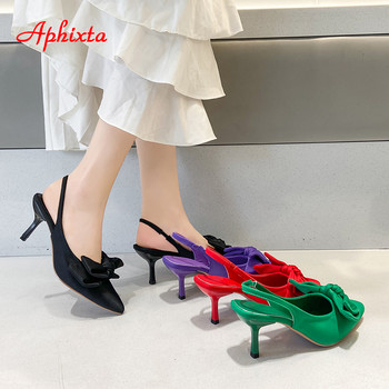 Aphixta 7 см тънки токчета Дамски сандали с остри пръсти Лилави копринени пеперуди с възел Дамски модерни обувки с пързалки Плюс размер 42