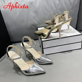 Aphixta Summer Λεπτά Τακούνια 3,94 ιντσών Bling Χρυσά Σανδάλια Γυναικεία μυτερά παπούτσια Pumps για αναπνοή δροσερά παπούτσια με πόρπη Super Big Size 49 50