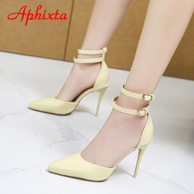 Aphixta Summer 3.54 inch Sandale cu toc super înalt pentru femei Pompe cu tocuri stiletto Tocuri din piele Bretele cu vârf ascuțit Pantofi oficiali 45