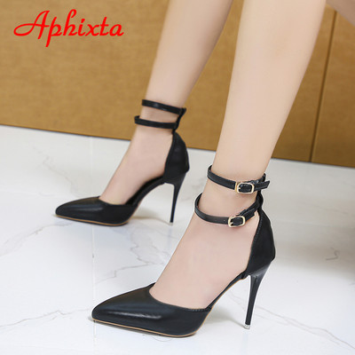 Aphixta Summer 3.54 inch Sandale cu toc super înalt pentru femei Pompe cu tocuri stiletto Tocuri din piele Bretele cu vârf ascuțit Pantofi oficiali 45