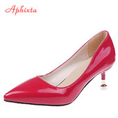 Aphixta 2022, primăvară, pantofi cu toc subțire, metal, 2,36 inci, femei, roșii, cu vârf ascuțit, cu toc de pisoi, pantofi de birou, plus marimea 50