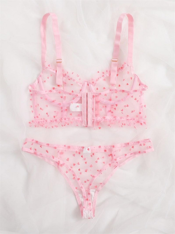 Seturi de lenjerie sexy din plasă transparentă pentru femei Sutien transparent bralette Bustier Crop Top + Chiloți Lenjerie de corp Femei