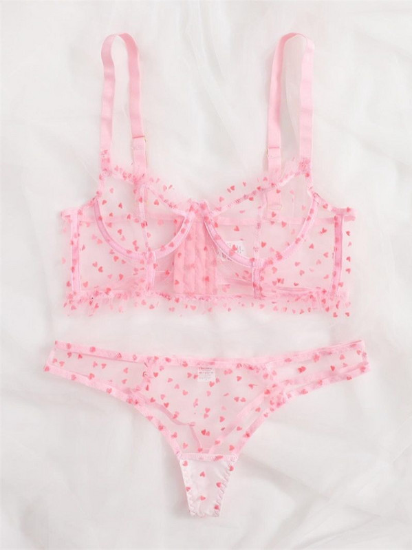 Seturi de lenjerie sexy din plasă transparentă pentru femei Sutien transparent bralette Bustier Crop Top + Chiloți Lenjerie de corp Femei