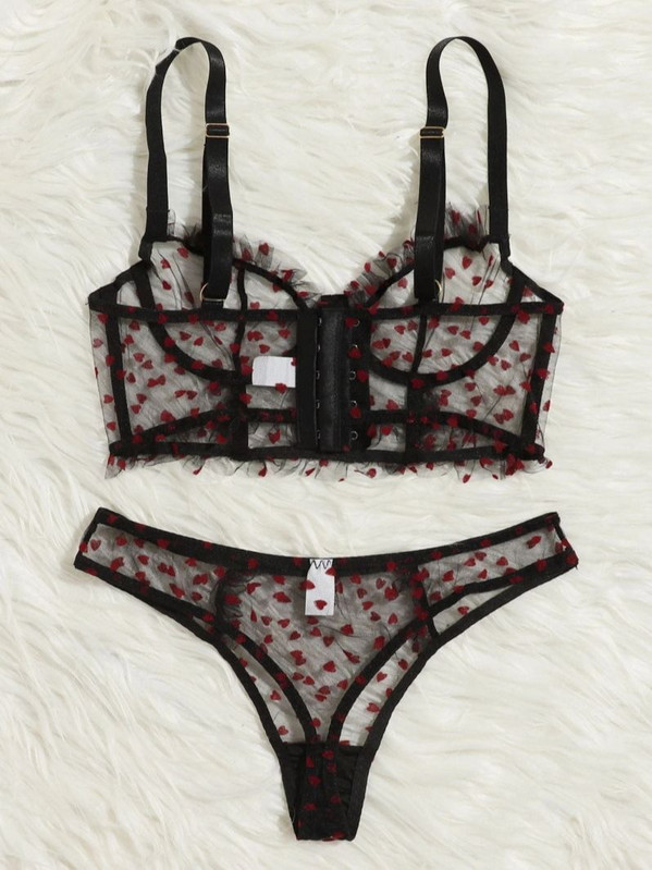 Seturi de lenjerie sexy din plasă transparentă pentru femei Sutien transparent bralette Bustier Crop Top + Chiloți Lenjerie de corp Femei