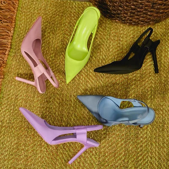 2022 летни дамски лайм зелени токчета Помпи с гръб Луксозни копринени сатенени сандали Дамски дизайнерски секси парти обувки на токчета