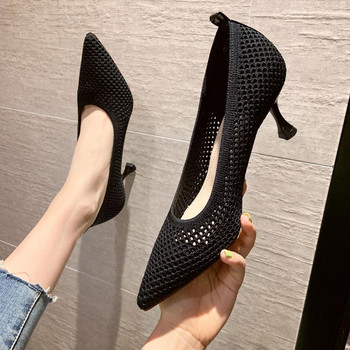 Γυναικείες αντλίες Καλοκαιρινά άνετα τριγωνικά παπούτσια πάρτι Stiletto Σέξι μονό ψηλοτάκουνα παπούτσια Διχτυωτό Γυναικεία παπούτσια