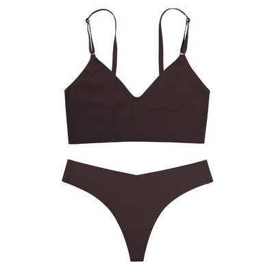 Set de sutien fără cusături Set de lenjerie pentru femei în formă de V Chiloți tanga cu talie joasă Sutien cu decolteu în V Sutien fără fir Set de lenjerie intima sexy pentru femei