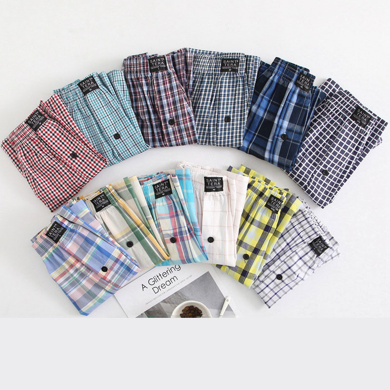 Ljeto Muško donje rublje Bokserice Ležerne pamučne gaće za spavanje Karirane široke udobne kućne odjeće Basics Arrow Gaćice Cueca