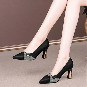 Дамски класически тъмносини кристални блестящи обувки на висок ток Дамски пролетни и летни комфортни стилни помпи Mulheres De Salto Alto E357