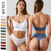 Set de sutien fără cusături pentru femei, tanga sexy, chiloți cu talie joasă, sutien fără sârmă, lenjerie, sutien, set de lenjerie de corp pentru femeie din bumbac
