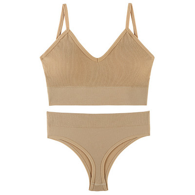 Set de sutien fără cusături pentru femei, tanga sexy, chiloți cu talie joasă, sutien fără sârmă, lenjerie, sutien, set de lenjerie de corp pentru femeie din bumbac